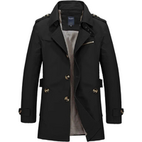 Herren Wollmantel in Premium-Qualität - Eleganter Doppelreiher Wintermantel – Tiefschwarz