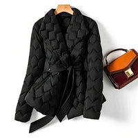 Luxuriöse gesteppte Wickeljacke für Damen – Schwarz