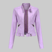 Lara | Damen Casual Gürtel Bikerlederjacke – Lila