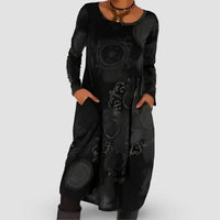 Elegantes Bohemien-Winterkleid für Damen mit langen Ärmeln – Grau