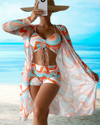 Sommer-Bikini für Damen - Bikini mit hohem Bund und drei Teilen – Orange