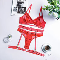 Adriana | 3-teiliges französisches Dessous-Set – Rot