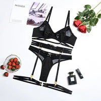 Adriana | 3-teiliges französisches Dessous-Set – Schwarz