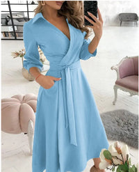 Damen Wickelkleid mit Riemen - Eleganter Schnitt, Vielseitig Tragbar – Blau