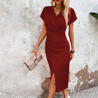 Lässiges Minikleid mit V-Ausschnitt für Damen - Kurz und Vielseitig – Bordeaux