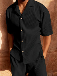 Cord Herren Sommer Set mit Knopfleiste – Schwarz