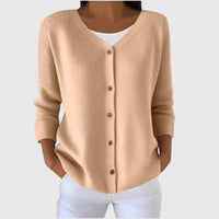 Barbara | Damen Raffinierte V-Ausschnitt-Strickjacke mit Knöpfen – Beige
