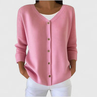 Barbara | Damen Raffinierte V-Ausschnitt-Strickjacke mit Knöpfen – Hellrosa
