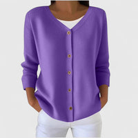 Barbara | Damen Raffinierte V-Ausschnitt-Strickjacke mit Knöpfen – Lila