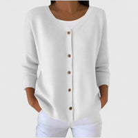 Barbara | Damen Raffinierte V-Ausschnitt-Strickjacke mit Knöpfen – Weiß