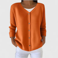Barbara | Damen Raffinierte V-Ausschnitt-Strickjacke mit Knöpfen – Orange