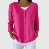 Barbara | Damen Raffinierte V-Ausschnitt-Strickjacke mit Knöpfen – Rosa