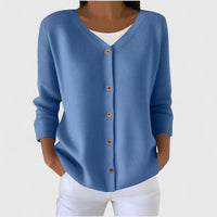 Barbara | Damen Raffinierte V-Ausschnitt-Strickjacke mit Knöpfen – Blau