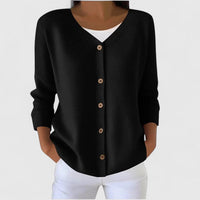 Barbara | Damen Raffinierte V-Ausschnitt-Strickjacke mit Knöpfen – Schwarz