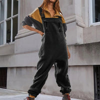 Damen Cord-Overall mit Fleece-Futter und verstellbaren Trägern – Schwarz