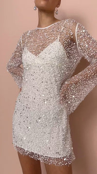 Ava | Funkelndes und Elegantes Damen Glitzer Partykleid – Weiß