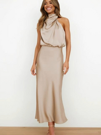 Rosemary | Neckholder Abendkleid – Beige