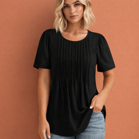 Damen Sommer Top mit Rundhalsausschnitt und Faltendetails | Marlijn – Schwarz