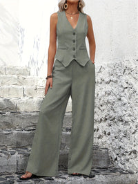 Valentina | Elegantes Zweiteiler Set Weste und Hose – Grün