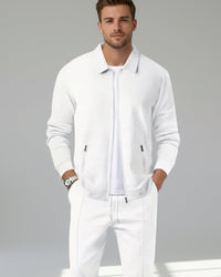 Herren Set aus Jacke mit Umlegekragen und Schlupfhose – Weiß
