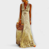 Almera – Leichtes Maxikleid mit goldenen Reflexen – Gelb