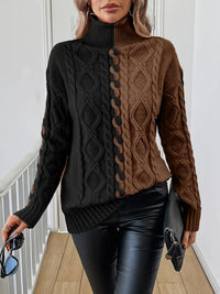 Leovia – Eleganter Gestreifter Pullover Mit Hohem Kragen – Kaffee