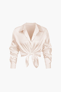 Damen Geknöpft Lang Bluse – Beige