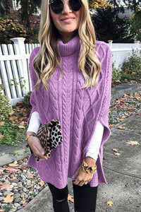 Lasilira | Khaki Cape-Pullover mit Hohem Kragen – Lila