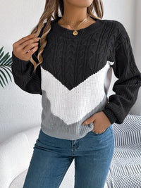 ELEGANTER ZWEIFARBIGER RUNDEHALS-PULLOVER | MODERNER STIL, KOMFORTABEL, VIELSEITIG – Schwarz