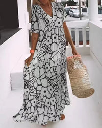 Heidi-Mode | Elegante Sommerkleider Damen mit Kurzarm und Print – Schwarz