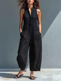 Vania - Luftiger Leinen-Jumpsuit – Schwarz