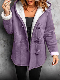 Kuscheliger Toggle-Mantel mit Sherpa-Futter für Frauen – Violett