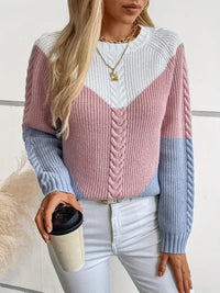 SCHICKER FARBBLOCK RUNDHALS-PULLOVER FÜR DAMEN | MODERNER STIL, BEQUEME PASSFORM – Rosa