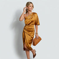 Paula | Damen Festliches One-Shoulder Midikleid – Gold