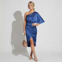 Paula | Damen Festliches One-Shoulder Midikleid – Blau