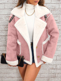 Leyarae | Plüsch Jacke mit Reverskragen – Winter Warme Lässige Oberbekleidung – Rosa