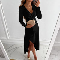 Shannon - Elegantes langärmeliges plissiertes Kleid – Schwarz