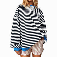 Judith - Bequemer gestreifter Damenpullover – Dunkelblau