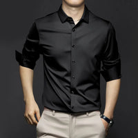 Adrian | Herren Satin Hemd Langarm Slim Fit Elegant – Schwarz