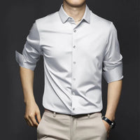Adrian | Herren Satin Hemd Langarm Slim Fit Elegant – Weiß