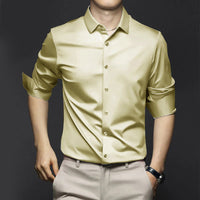 Adrian | Herren Satin Hemd Langarm Slim Fit Elegant – Khaki