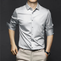 Adrian | Herren Satin Hemd Langarm Slim Fit Elegant – Hellgrau