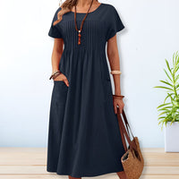 Cornelia | Damen Midi Tageskleid Lockere Passform Kurzarm – Casual Midi Kleid 2026 – Blau