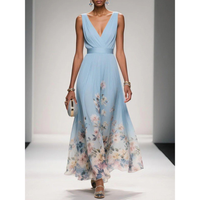Alva | Blumenmuster Maxikleid für Feste – Hellblau