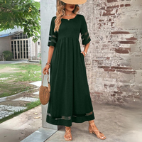 Amelie | Damen Elegantes Rundhalsausschnitt Maxikleid – Grün