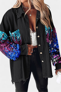 Angelika | Damen Oversized Pailletten Jeansjacke – Lila
