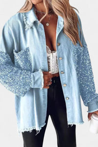 Angelika | Damen Oversized Pailletten Jeansjacke – Blau