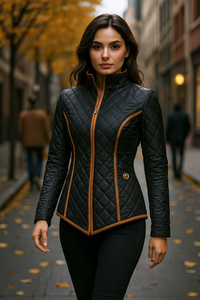 Anna | Damen Reißverschluss Rautensteppjacke – Schwarz