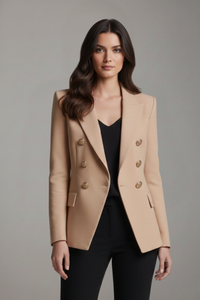 Annika | Damen Eleganter Knöpfen Zweireiher Blazer – Khaki
