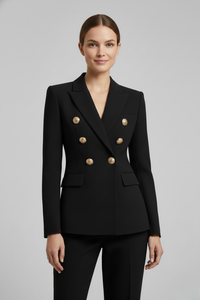 Annika | Damen Eleganter Knöpfen Zweireiher Blazer – Schwarz